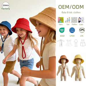 Chapeau de pêcheur tissé pour bébé et enfant, couleur caramel, avec sangle de menton réglable, protection solaire, polyvalent - Product Image 1