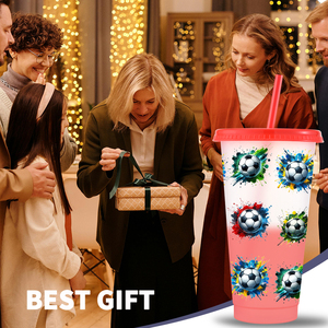 Nouveauté 2026 Gobelets à café glacé en plastique réutilisables de qualité supérieure, anti-fuite, 24 oz, avec impression numérique football, avec couvercles et pailles, pour les fêtes - Product Image 5