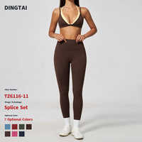 Ensemble de yoga effet superposé pour femme : Soutien-gorge triangle rembourré à bretelles spaghetti et leggings de fitness taille haute – Ensemble 2 pièces