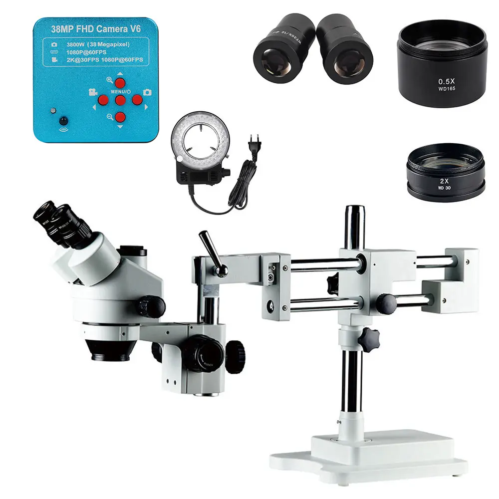 3.5X-180X Trinocular Stereo Microscope All Metal Desk Frame Adjustable Interpupillary Distance Jewelry Identification Microscope