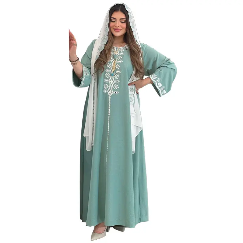 Arabische Islamitische Jalabiya Maxi Met Sjaal Bescheiden Abaya Moslim Jurk Voor Dames Dubai Kalkoen Moslim Mode Hijab