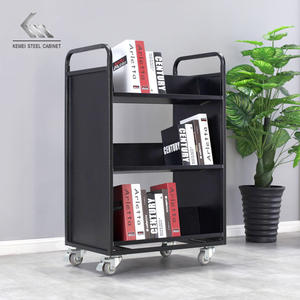 Estantes en forma de V de 3 niveles, gran tamaño, resistente, de un solo lado, con Panel lateral, carro de libros de biblioteca de <span class=keywords><strong>Metal</strong></span>, portador de libros de acero - Product Image 1