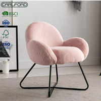 CARLFORD chaise d'appoint moelleuse en fausse fourrure fauteuil tufté rose pour salon chambre appartement hôtel école en plein air