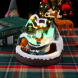 Resin Rotating <b>Train</b> <b>Christmas</b> Decoration with Luminous Music Santa Claus Gift <b>Ornament</b> for Holiday Supplies - Product Image 4