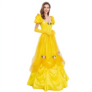 Disfraz <span class=keywords><strong>de</strong></span> Princesa Bella Amarillo para TV, con Mangas Abullonadas y Decoración Floral, Falda <span class=keywords><strong>de</strong></span> Poliéster para Mujer con Temática Navideña y <span class=keywords><strong>de</strong></span> Cuentos <span class=keywords><strong>de</strong></span> Hadas - Product Image 5