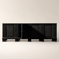 Buffet de luxe en chêne noir massif à 4 portes, avec panneaux cannelés, pour salle à manger d'hôtel ou rangement domestique