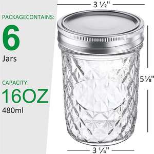 Lot de 6 bocaux Mason DD1943 de 16 oz, hermétiques, pour la mise en conserve et la préparation de cornichons, bocaux en verre matelassés à large ouverture avec couvercle et joint - Product Image 2