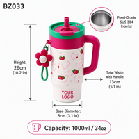 Gobelet isotherme en acier inoxydable de 1000 ml (33 oz), à double paroi, isolé sous vide, anti-fuite, grande capacité, tasse de voyage, maintien thermique de 6 à 12 heures
