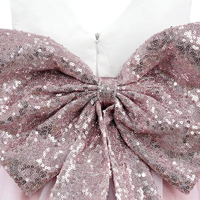 Robe de demoiselle d'honneur décontractée pour filles, à sequins scintillants, nœud au dos, imprimée, avec strass sur le devant, manches courtes, en tulle multicouche dégradé rose