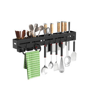 壁掛けキッチン用品収納ラックナイフ箸カトラリーオーガナイザー金属製吊り棚8フック付きラグロッドホルダー - Product Image 5
