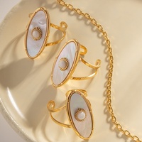 Mode Oval White Shell Ring Wasserdichter Titans tahl 18 Karat Gold breit verstellbarer Ring Schmuck Idee Party Geschenk