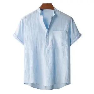 定制高品质纯色圆底休闲男式衬衫喀拉拉邦风格衬衫价格优惠男式亚麻衬衫