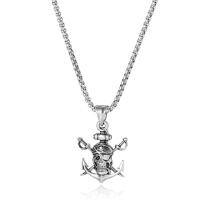Collier Pendentif Punk Gothique Vintage en Acier Inoxydable avec Double Épée, Crâne, Squelette et <span class=keywords><strong>Ancre</strong></span> Nautique Entrecroisée pour Hommes - Product Image 4