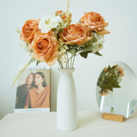 9 têtes Jiaobian Thé Rose Simulation Fleur Fabricant Ventes Directes Rose Canton Foire Embellissement Décoration