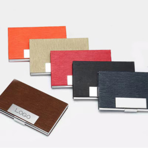New design business id card holder pu leather Stainless steel office atm bank credit card holder with metal square card Case Box