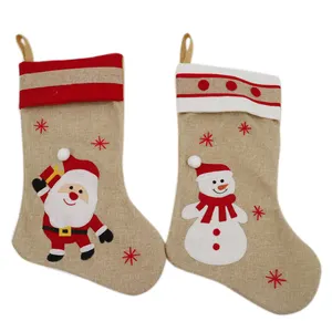 High Quality Holly Jolly Santa Jute Stocking Item Christmas Gift And Candy Sock Holder Decor