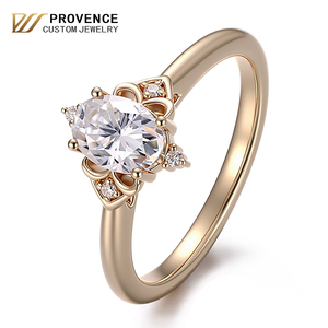 Anillo de compromiso PROVENCE, joyería personalizada, anillo de oro macizo de 18k, 14k, 10k con moissanita, corte ovalado, 1 quilate, DEF VVS1, anillo de diamantes. - Product Image 1