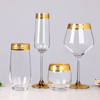 Ensemble de verres à vin en cristal de luxe avec bordure dorée, gobelets à pied à bande dorée en relief pour mariage, banquet, hôtel, événement, décoration de table