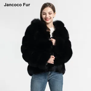 Jancoco Max-abrigos con capucha de piel de zorro auténtica para mujer, chaqueta de piel de estilo a la moda, cálido para invierno de alta calidad S7254