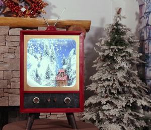 ในร่ม Polyresin โบราณซานตาเล่นสกีฉากทีวีตู้ตกแต่งคริสต์มาสที่มีหิมะตกภายใน - Product Image 2