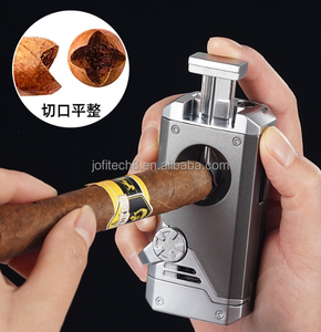 JOFI Wholesale Luxury 4 Jets Gold-Plated Blue Flame Modern Torch <b>Lighter</b> Vintage Design Cigar Cutter Holder Pin <b>Windproof</b> Butane - Product Image 5