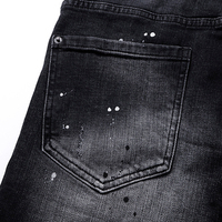 Shorts en jean pour homme, style vintage délavé, imprimé effet éclaboussures d'encre, haute qualité, design de créateur, broderie effet moustaches personnalisée, décontracté