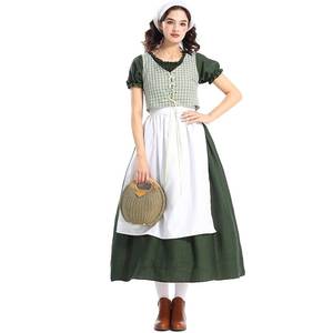 Disfraz de Halloween, Estilo Colonial de la Pradera, Vestido Victoriano Medieval, Color Verde Oscuro a Cuadros, Estilo Cottagecore, Atuendo de Pionero - Product Image 6