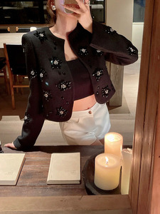 冬用ブレザーとコートA8133ファッショナブルなスタイル女性用ジャケット白黒ビーズレディース - Product Image 4