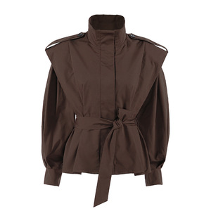 Custom OEM ODM Women <strong>Trench</strong> <strong>Coat</strong> Manufacturer Private Label Stand Collar Belted Loose Fit Midi Overcoat Autumn Winter Wholesale - Product Image 6