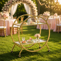 Décoration de mariage et de fête : Chariot de bar mobile en fer de style nordique, chariot à thé et desserts rond à 2 niveaux en métal, support à fleurs