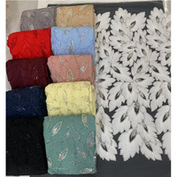Tissu en dentelle 100% polyester brodé en 3D, orné de paillettes et de perles, pour robes de mariée et robes de soirée, largeur 150 cm, motif floral Lolita