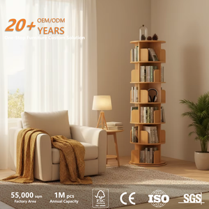 <span class=keywords><strong>Étagère</strong></span> de salon moderne en bois massif rotatif à 360 degrés, support de rangement au sol peu encombrant pour les étudiants à la maison, les enfants - Product Image 2