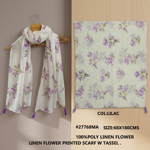 Pañuelo Étnico Floral de Polilino con Estampado de Flores y Borlas, Chal Ligero para Mujer, Uso Diario Informal - Product Image 2