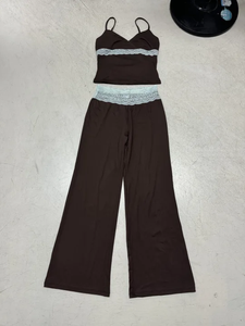 Colorblock Double Layer Lace V Neck Cami <b>Set</b> Slim Fit Pure <b>Sexy</b> Hot Girl Home Casual Flattering Two Piece <b>Set</b> - Product Image 6