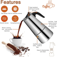 Cafetière italienne en acier inoxydable 200/300/450 ml, expresso, latte, percolateur, machine à café italienne portable en verre pour cuisinière
