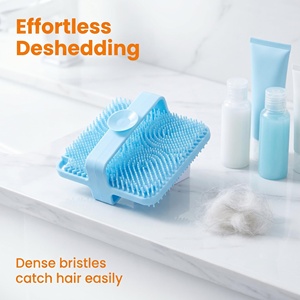 Square Hollow Silicone Pet Grooming <b>Brush</b> Soft Dense <b>Bristles</b> Anti Slip Handle Bath Deshedding Massage <b>Brush</b> With Suction Cup - Product Image 2