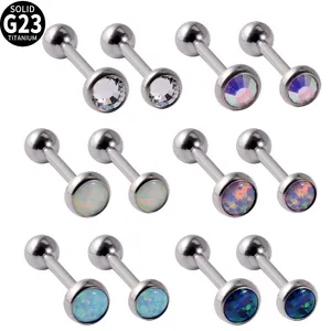 ASTM F136 G23 Titanium Tongue Barbell Flat Crystal Opal Tongue Ring Piercing Body Jewelry 14G Wholesale
