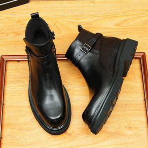 Botas de cuero Oxford de alta calidad para hombre - zapatos de cuero duraderos aptos para diversas ocasiones, con diseño de punta redonda - Product Image 4