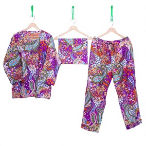 Conjunto de Pijama para Mujer, 100% Algodón, Estampado Paisley, Manga Larga, Pantalón Largo, Ropa de Dormir Informal con Cintura Ajustable, para Verano - Product Image 1