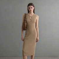 Robe midi trapèze côtelée kaki anti-plis pour femme, vente en gros, été 2026, OEM, faible MOQ