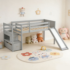 Lit cabane sur mesure pour plusieurs enfants avec toboggan et lits superposés de luxe, maisonnette pour enfants - Product Image 1