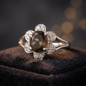 Art Palace Fashion Accessories Fine Silver <b>Ring</b> with Cubic Zirconia & Smokey <b>Quartz</b> Gemstone - Product Image 3