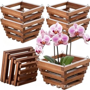 Wooden Cube Hanging <b>Basket</b> <b>For</b> Orchids And Green <b>Plants</b> Modern Simple Design Hangable Planter Pot Garden Decor - Product Image 1
