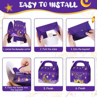 Violet Ramadan traiter Eid Mubarak coffrets cadeaux mosquée étoile lune lanterne fête faveur avec poignée en vrac sac de bonbons Eid Mubarak boîte-cadeau