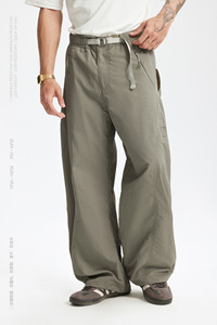 Pantalones de nailon 100% de pierna ancha Vintage ligeros, pantalones de trabajo con cinturón de cintura con logotipo personalizado, pantalones de chándal rectos de secado rápido para hombre - Product Image 5