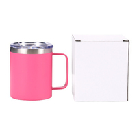 Mug de voyage isotherme en acier inoxydable de 12 oz, revêtement poudré, avec poignée, pour impression UV et gravure laser, mug de camping de 12 oz