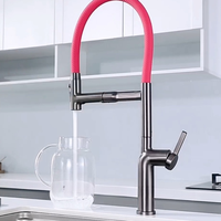 Robinet de cuisine moderne classique en acier inoxydable 304 brossé magnétique, eau chaude et froide, finition nano noir/argent, montage sur plan