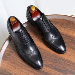 Zapatos Oxford de Cuero Genuino para Hombre, Estilo Italiano de Alta Gama, Hechos a Mano, para Boda, con Cierre Deslizante, Bordado Ligero Otoñal, Puntera de Acero - Product Image 1
