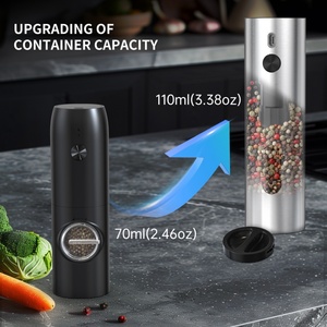 Molino de Sal y Pimienta USB de 110 ml * 2, Molinillo de Pimienta Metálico Recargable Eléctrico de Acero Inoxidable - Product Image 3