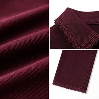 Veste en denim teint bordeaux 360 GSM avec col en dentelle et pantalon droit pour femme – Élégant et romantique – OEM ODM XS-5XL